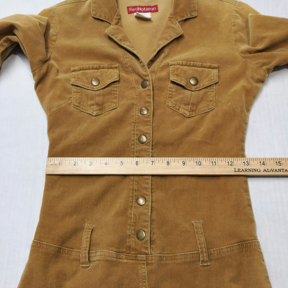 Womens Corduroy Shirt Dress S Tan Stretch Utility Y2K Style Button Front Vintage - Picture 7 of 15